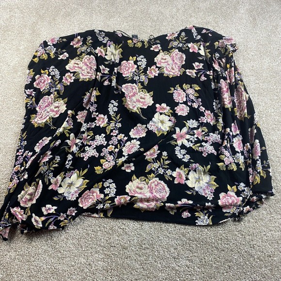 Angie Womens Floral Boho Kimono Duster L Black Rayon Festival Flowy - Picture 7 of 8